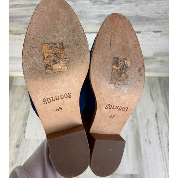 Soludos by Anthropologie Women’s 8.5 Blue Suede Floral Embroidered Slip-On Flats - Picture 7 of 8
